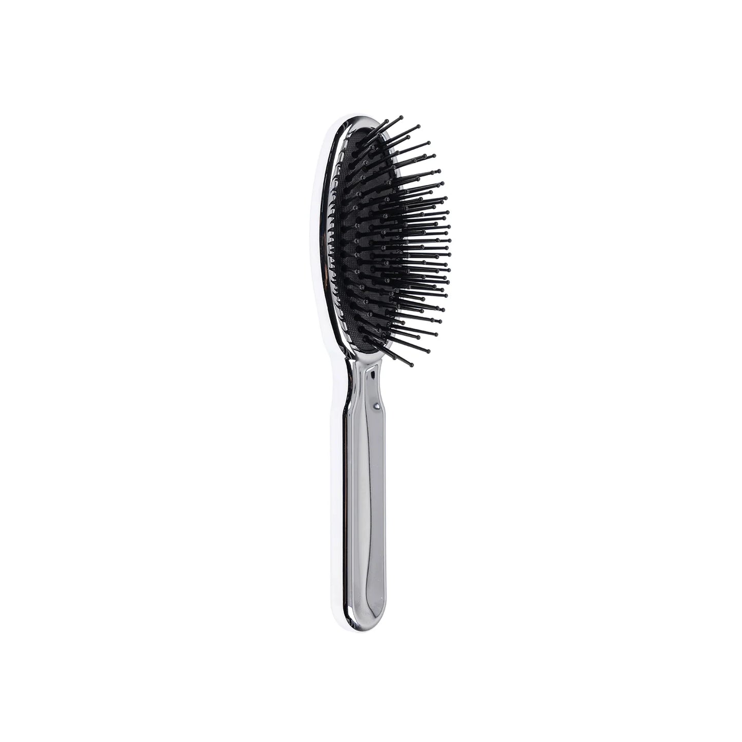 Metallic Pocket Pneumatic Hair Brush with Plastic Pins Oval Medium CHROME