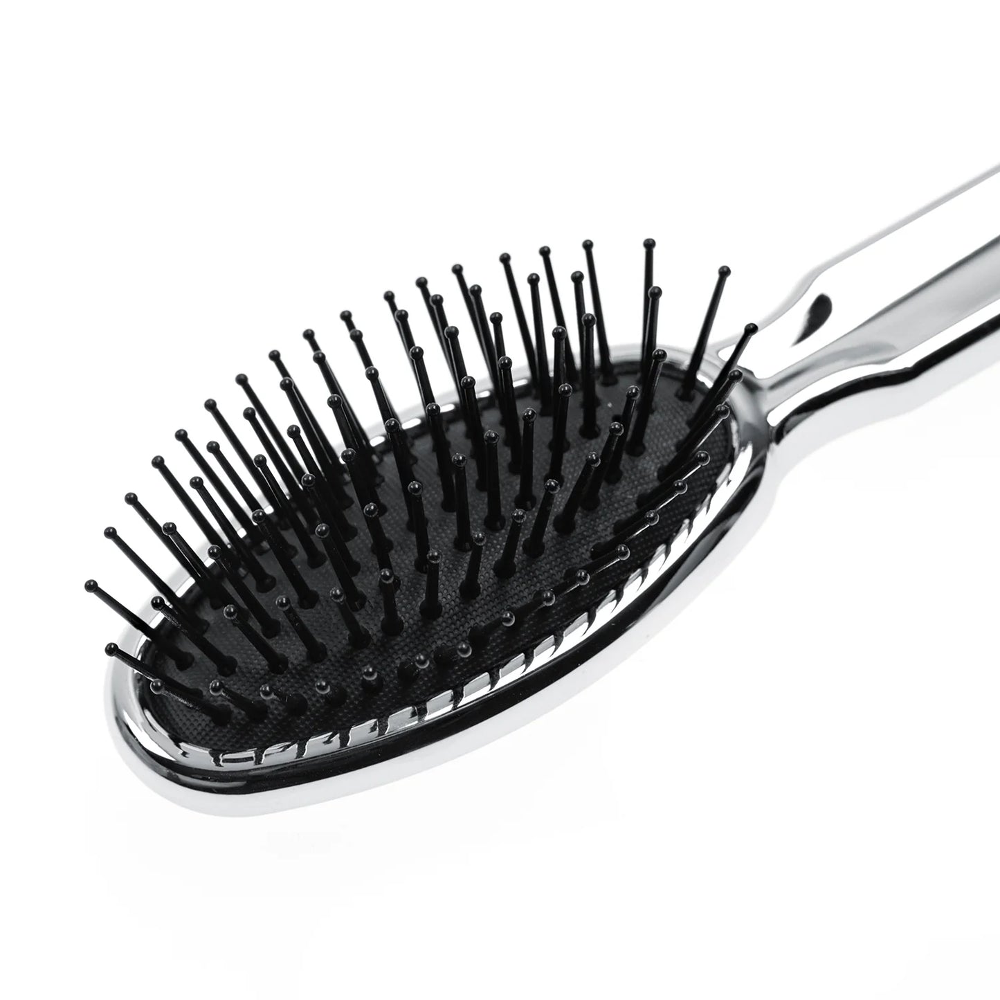 Metallic Pocket Pneumatic Hair Brush with Plastic Pins Oval Medium CHROME