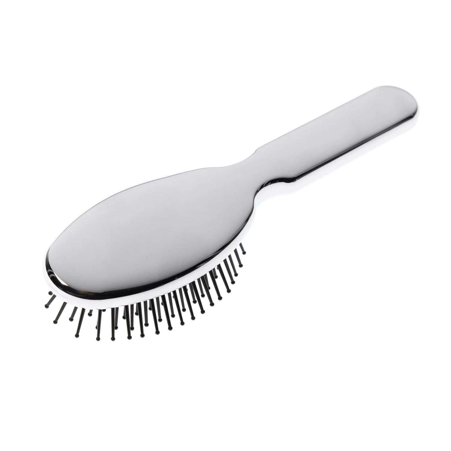 Metallic Pocket Pneumatic Hair Brush with Plastic Pins Oval Medium CHROME