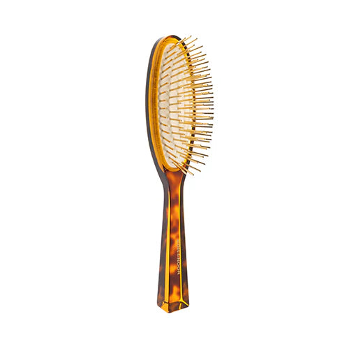 Tortoiseshell Large Oval Pneumatic Hair Brush with Gold Plated Metal Pins