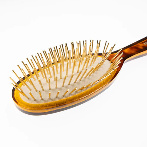 Tortoiseshell Large Oval Pneumatic Hair Brush with Gold Plated Metal Pins