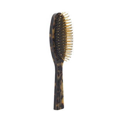 Luxury Pneumatic Hair Brush with Gold Plated Metal Pins HAVANA GREEN