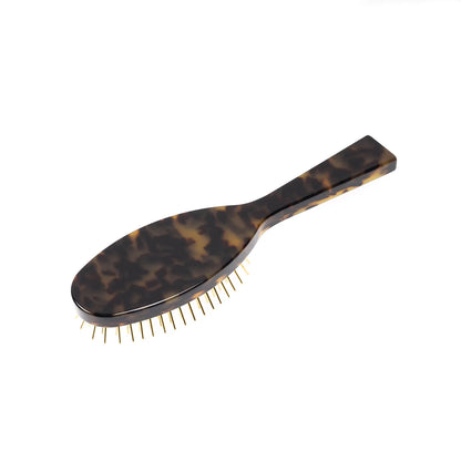 Luxury Pneumatic Hair Brush with Gold Plated Metal Pins HAVANA GREEN