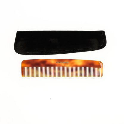 Tortoiseshell Pocket Comb Wide Spread Teeth with Pouch
