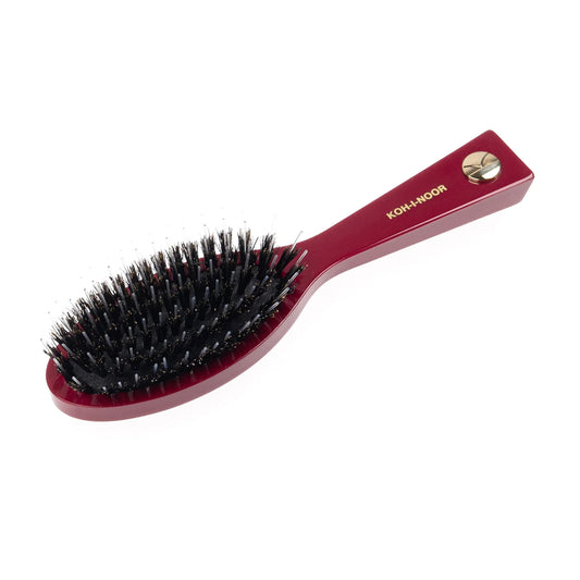Pastel Pneumatic Pocket Hair Brush with Boar Bristles and Nylon Pins RED