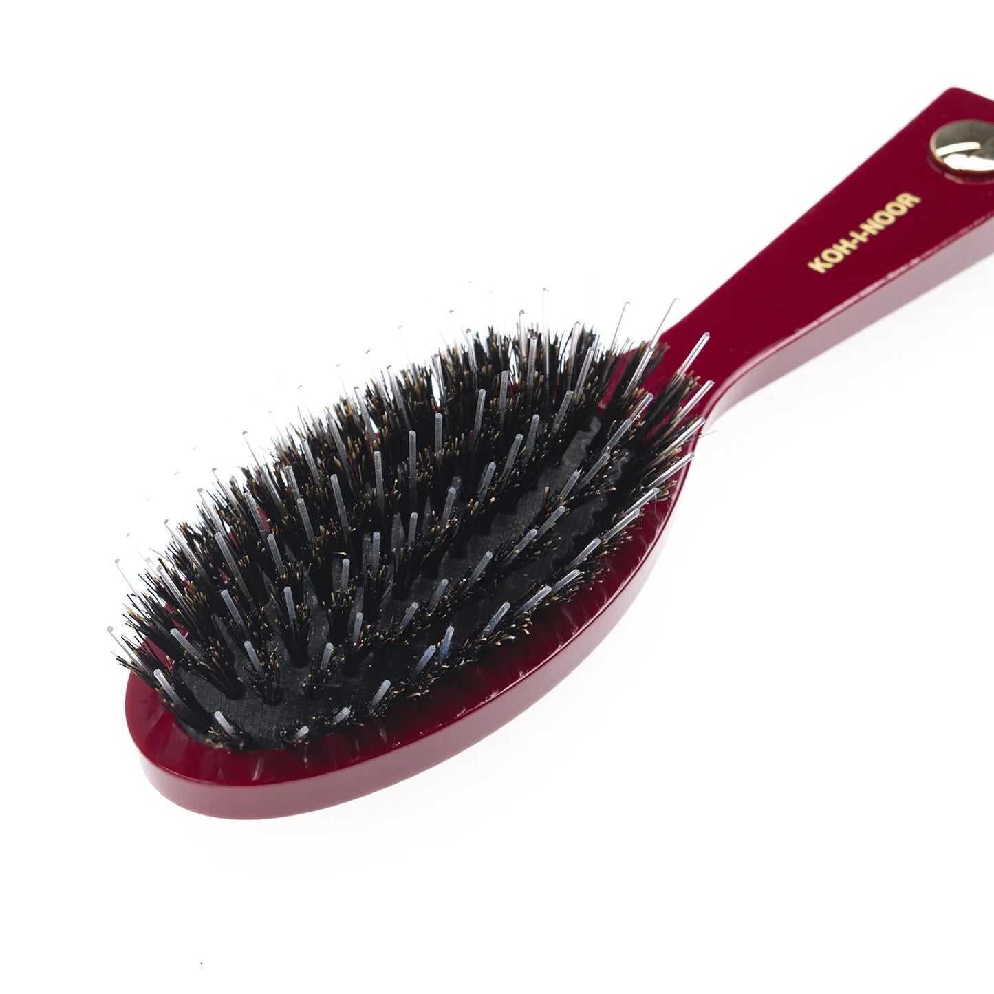 Pastel Pneumatic Pocket Hair Brush with Boar Bristles and Nylon Pins RED