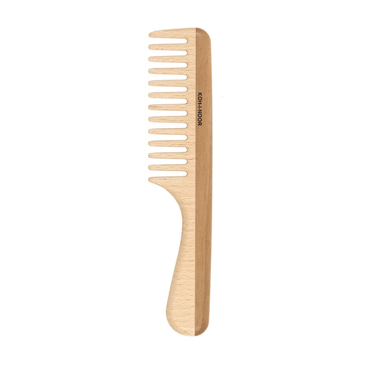 Wood Extra Wide Spread Teeth Comb with Handle