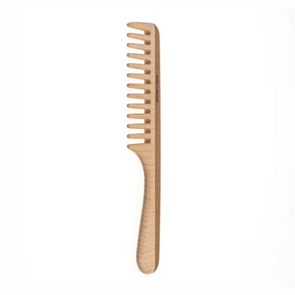 Wood Extra Wide Spread Teeth Comb with Handle