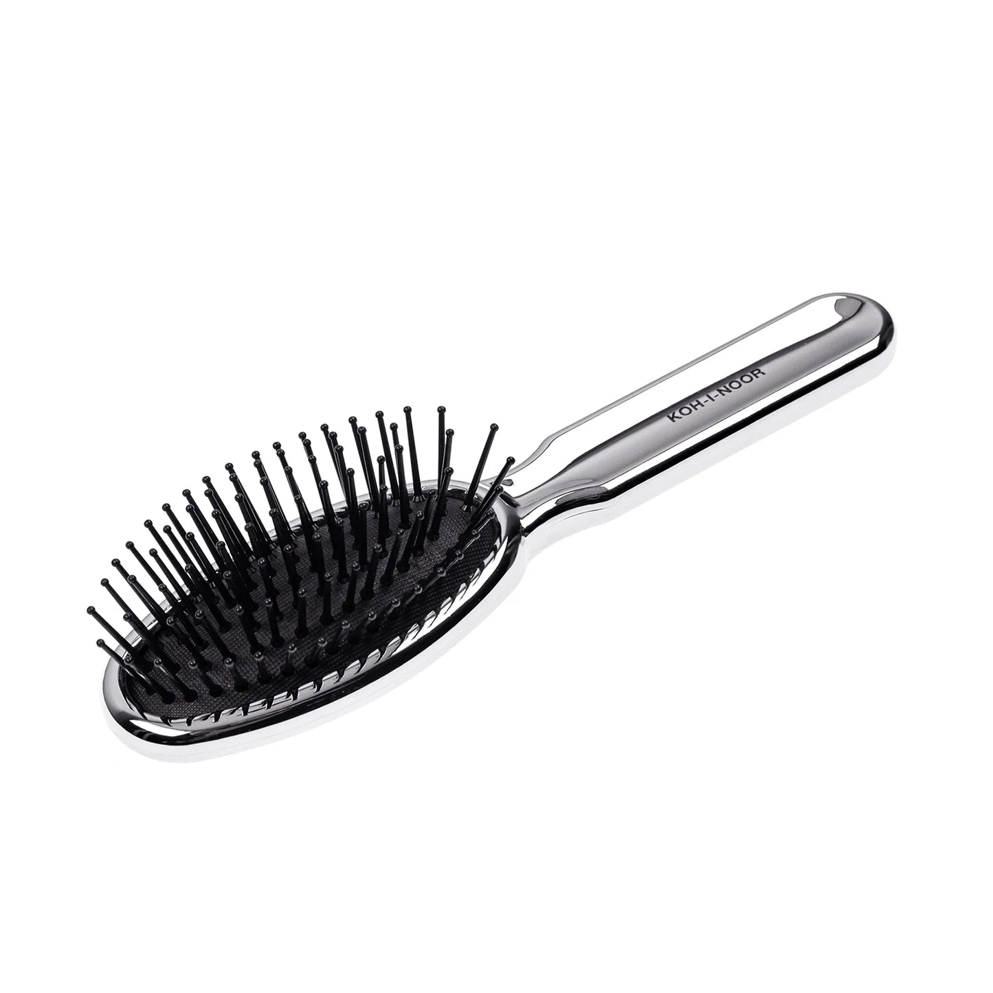 Metallic Pocket Pneumatic Hair Brush with Plastic Pins Oval Medium CHROME