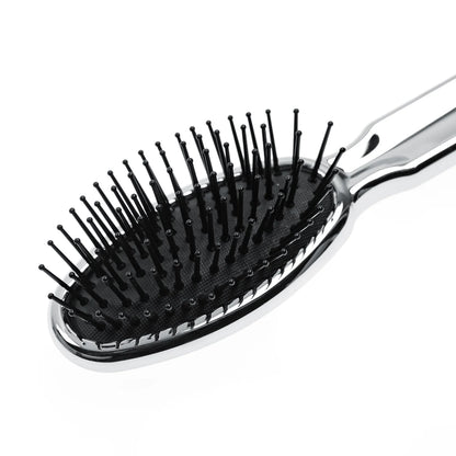 Metallic Pocket Pneumatic Hair Brush with Plastic Pins Oval Medium CHROME