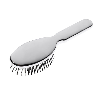 Metallic Pocket Pneumatic Hair Brush with Plastic Pins Oval Medium CHROME