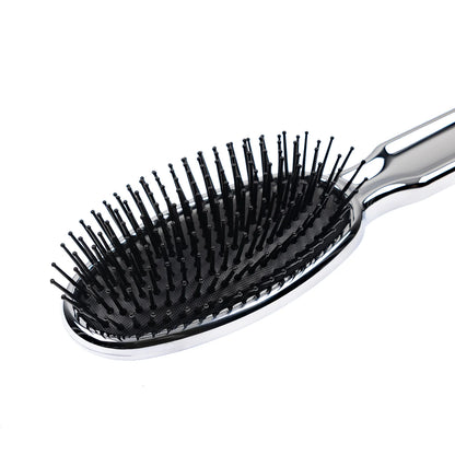 Metallic Oval Large Pneumatic Hair Brush With Plastic Pins CHROME