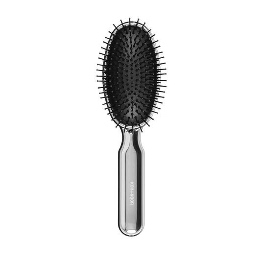 Metallic Oval Large Pneumatic Hair Brush With Plastic Pins CHROME