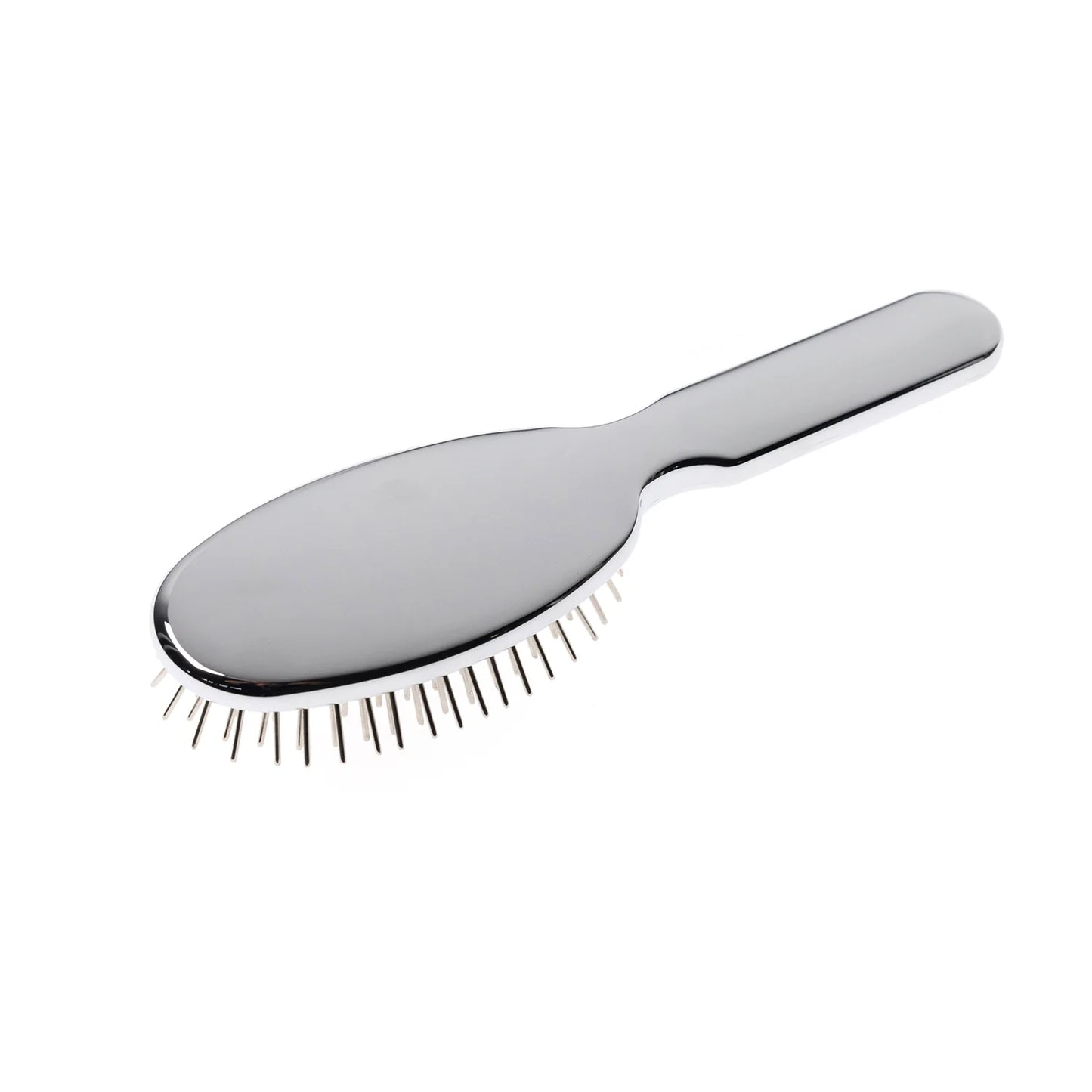 Metallic Large Oval Pneumatic Hair Brush  With Chrome Plated Metal Pins CHROME