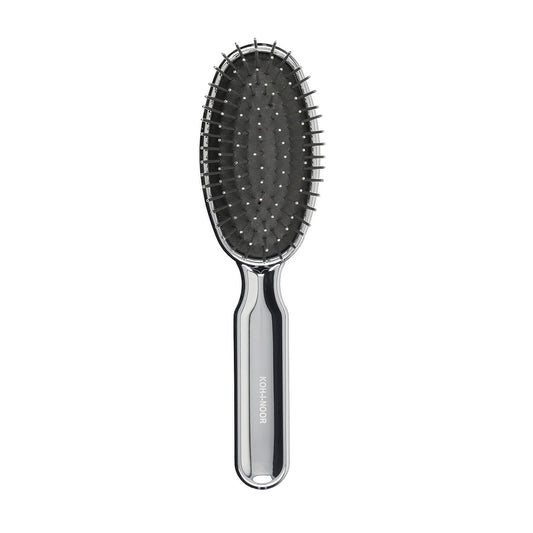 Metallic Large Oval Pneumatic Hair Brush  With Chrome Plated Metal Pins CHROME